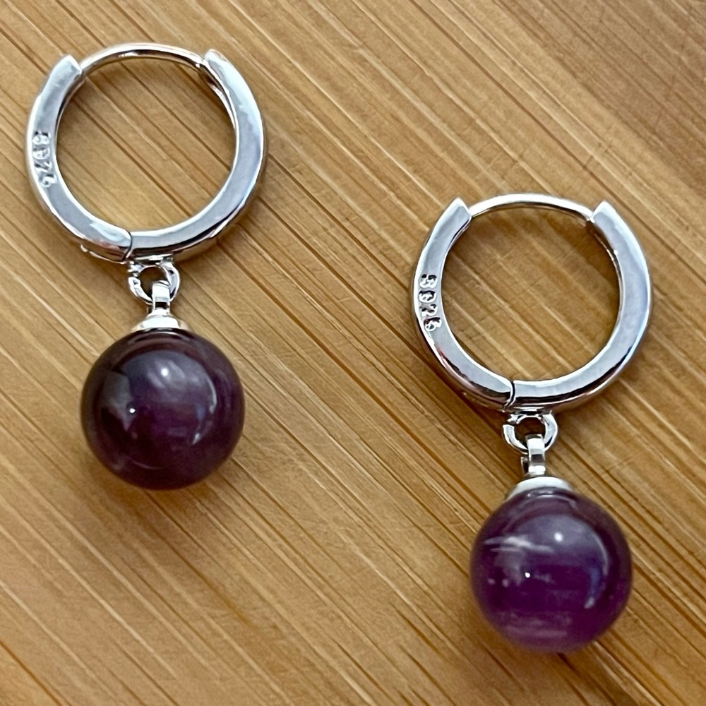New Gorgeous Amethyst 925 Silver Hinge Ear Wire Hoop Earrings